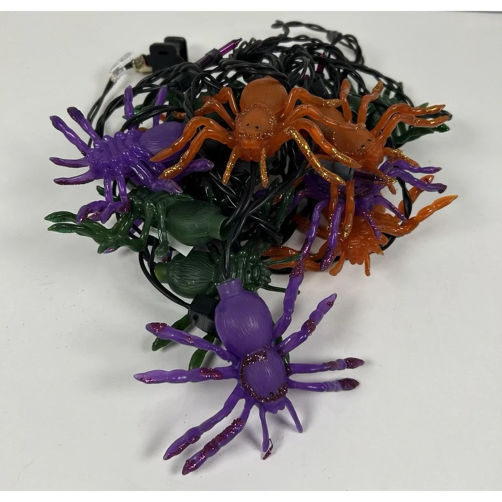 Blow Mold Spider String Lights Halloween Party Decor Haunted Black Cord